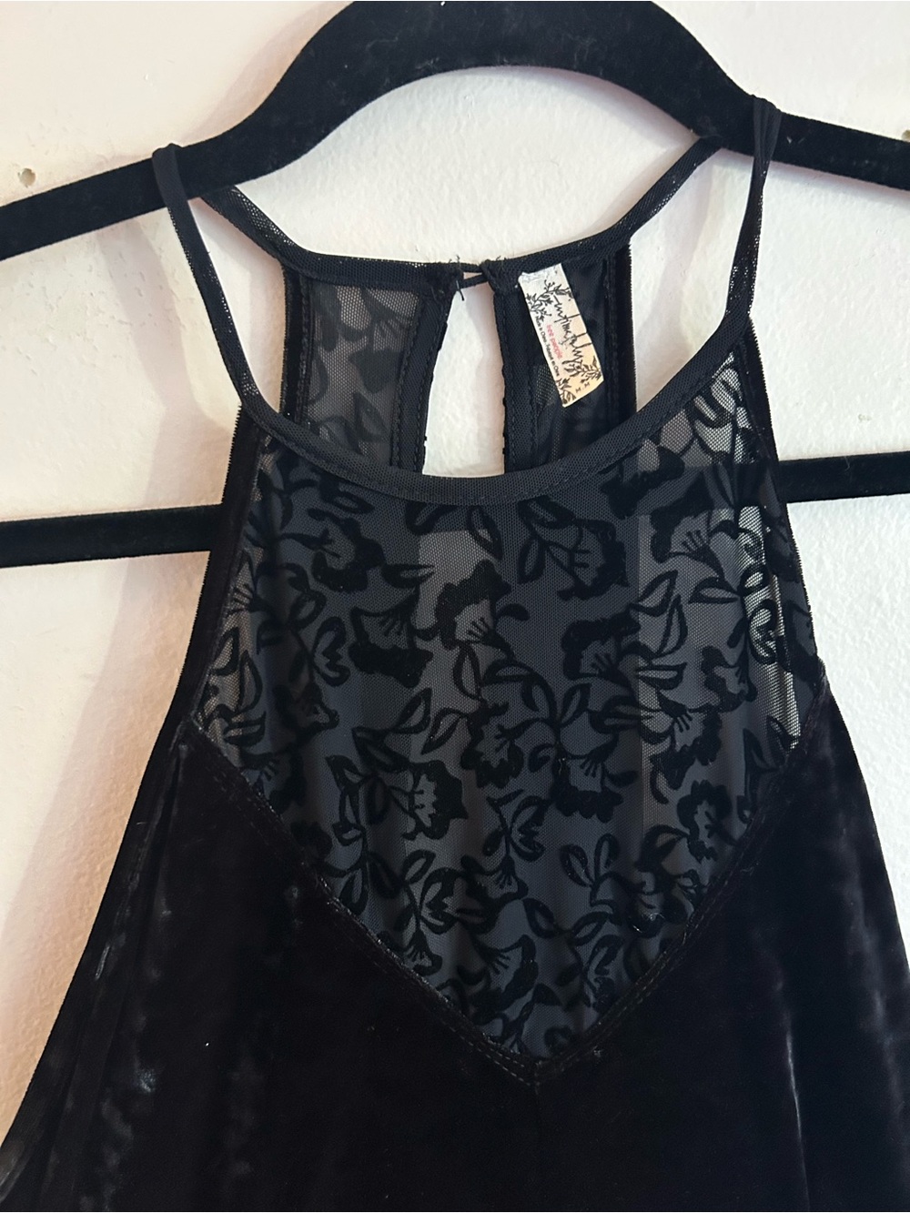Free People Black Velvet & Mesh Halter Dress (M)